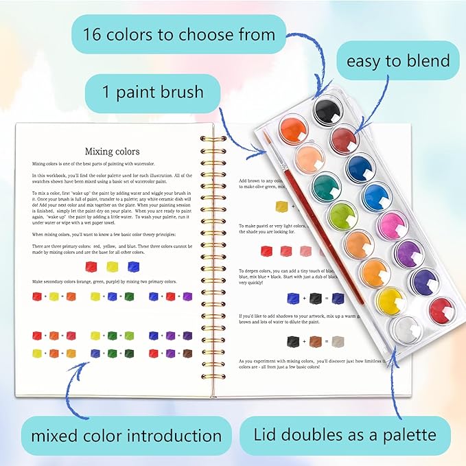 Easy Watercolor Workbook for Beginners - 12 Beautiful Step-by-Step Paintings Water Coloring Book, Includes 16 Colors Paints, Relaxing Art Projects and Creative Gift for Adults & Teen (Cocktails)
