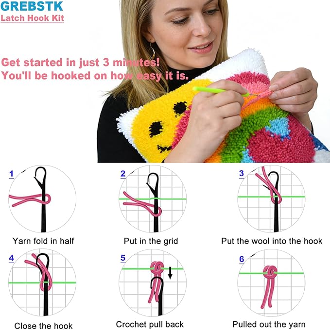 GREBSTK Latch Hook Kit DIY Throw Pillow Cover Sofa Cushion Cover Sun & Rainbow Pattern Paint Cross Stitch 16X16 inch