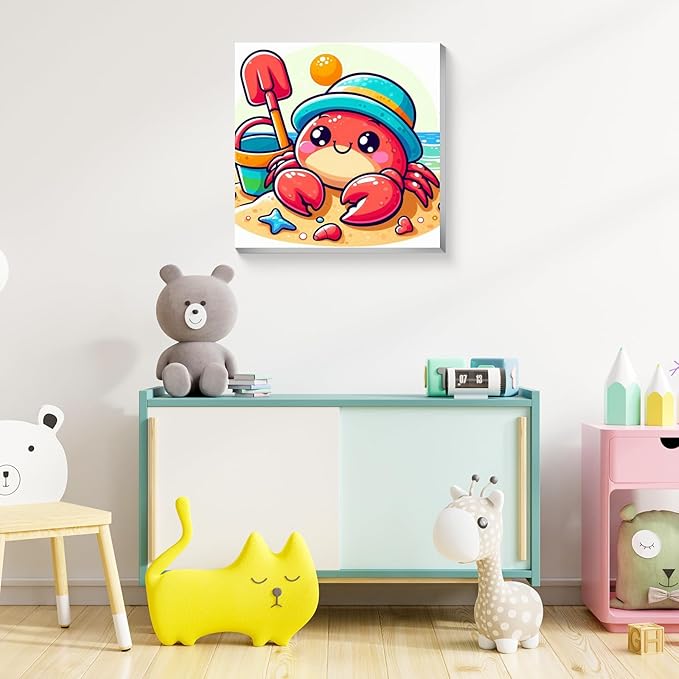 Reivworl Paint by Numbers Kit for Kids with Frame and Easel, Crab Paint by Number for Kids Age 6-8-12, Paint by Numbers Kits for Gifts and Home Decor - 8X8Inch