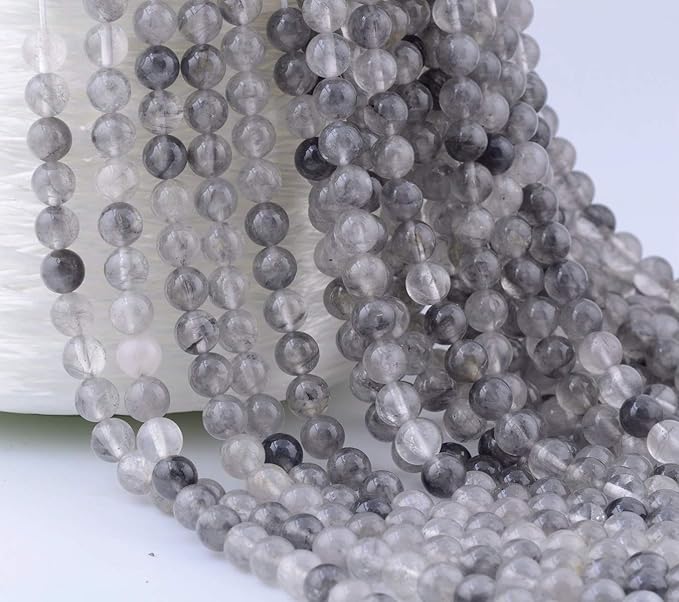 Natural Stone Beads 100pcs Round Genuine Real Stone Beading Loose Gemstones Hole Size 1mm DIY Smooth Bead for Bracelet Necklace Earrings Jewelry Making (Gloud Grey Quartz, 8mm)
