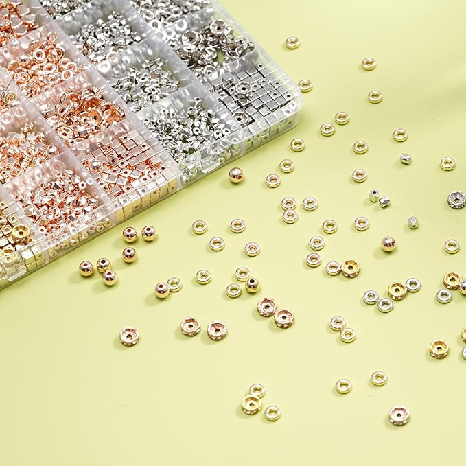 6mm Spacer Beads for Jewelry Making, 3-Color Metallic Mix (Golden, Silvery, Rose Golden) Round Loose Beads, Professional DIY Accessories for Bracelets, Necklaces and Earrings(Three Metallic Colors)