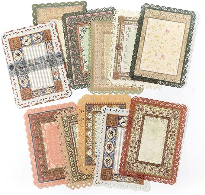 30 Sheets Lace Edged Vintage Scrapbook Paper, Assorted Set - 3 Pack Background Stationery Paper Ephemera for Junk Journaling Supplies, Scrapbooking, Collage, Letter Writing