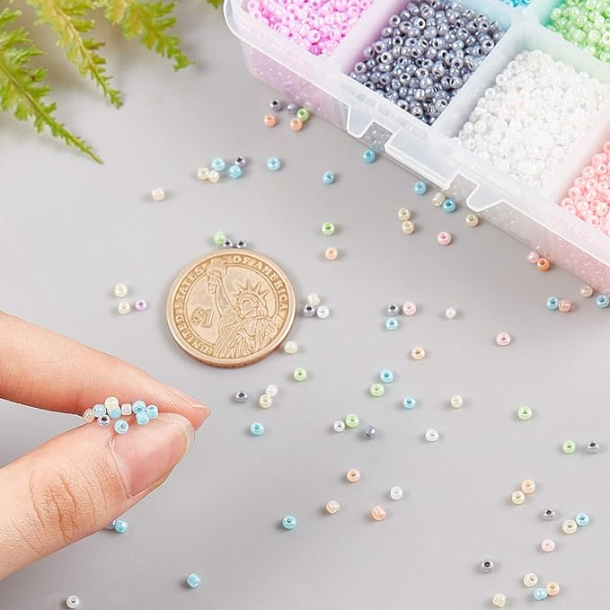 NBEADS 12500 Pcs 2mm Small Glass Seed Beads for Jewelry Making, 12/0 Small Craft Beads, Mini Beads with 1mm Hole for Bracelets Earring Making Supplies Kit- Colorful