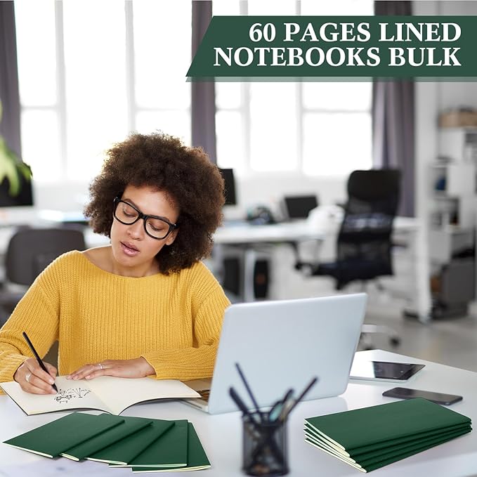 mimorou 100 pcs journals notebooks bulk - kraft softcover a5 small notebooks 5.5 inch x 8.3 inch notepads with 60 page 30 sheet for writing sketch travel office supplies(green,lined)