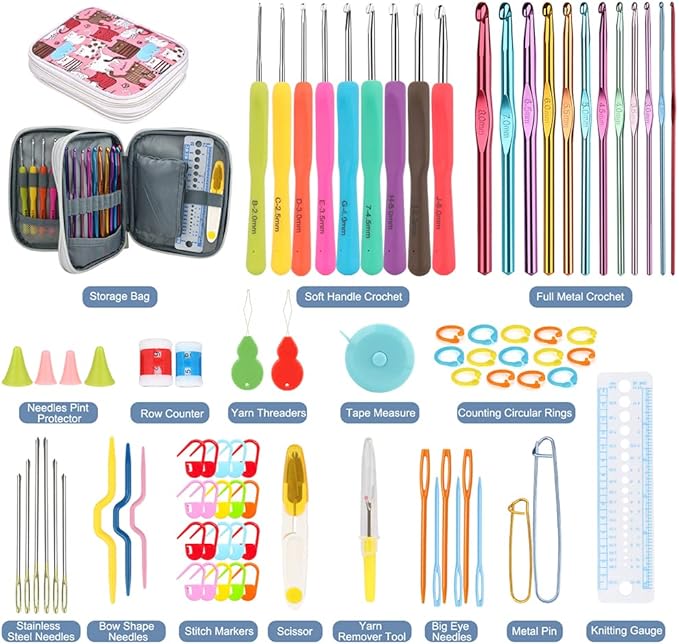 Katech Crochet Hooks Kit with Case, 85-Piece Crochet Hooks Set, Ergonomic Crochet Hook Crochet Needles Weave Yarn Kits DIY Hand Knitting Art Tools for Beginners and Experienced Lovers