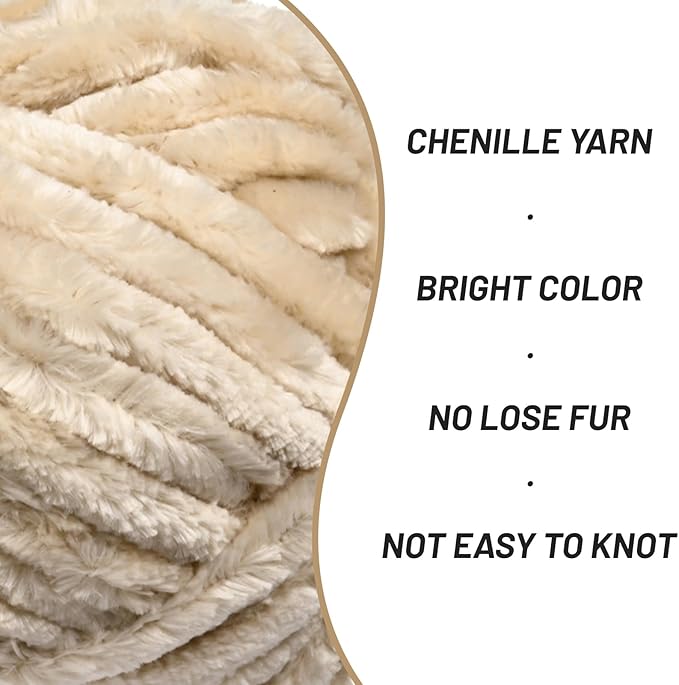 Fuzzy Chunky Chenille Yarn for Crocheting，Soft Plush Yarn for Hand Knitting，Bulky 100 g（49.2 yd） Baby Blanket Yarn for Crocheting Amigurumi Yarns，Crochet Fluffy Velvet Yarn (Beige)