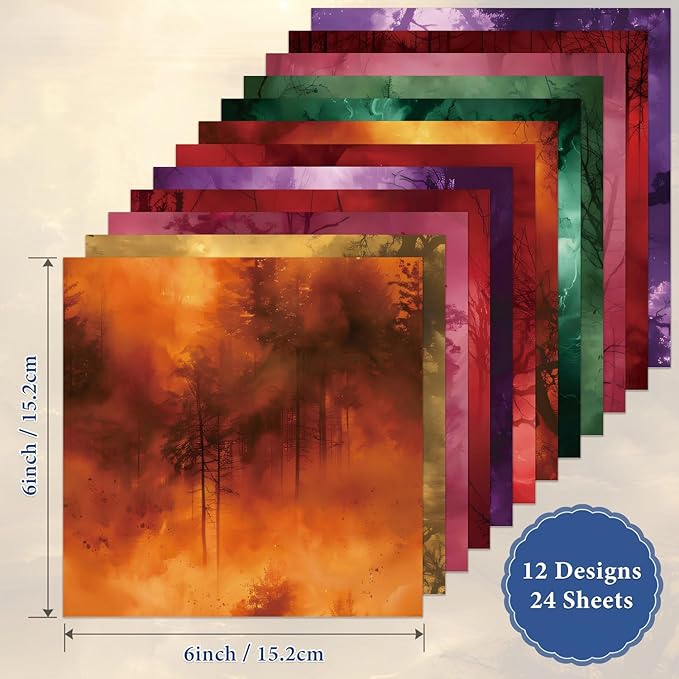 Vintage Scrapbook Paper, 24 Sheets Scrapbooking Supplies, 6"×6” Patterned Pads, Cardmaking Craft Paper for Planners Journals Background Borders Greeting Cards Crafts