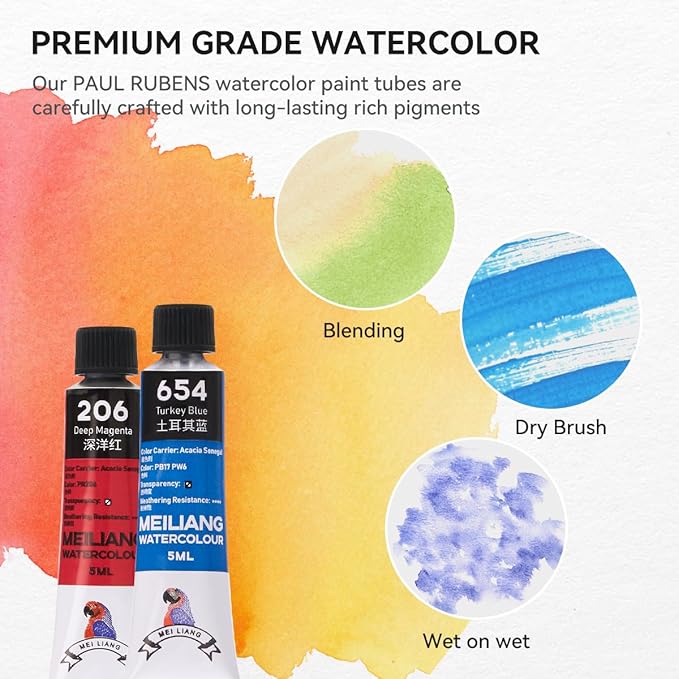 MeiLiang Watercolor Paint Set 36 Vibrant Colors 5ml (0.17-oz) Tube, Non-toxic Water Color Paints, Watercolors Painting Art Supplies, Painting Kits for Adults & Teens Beginners