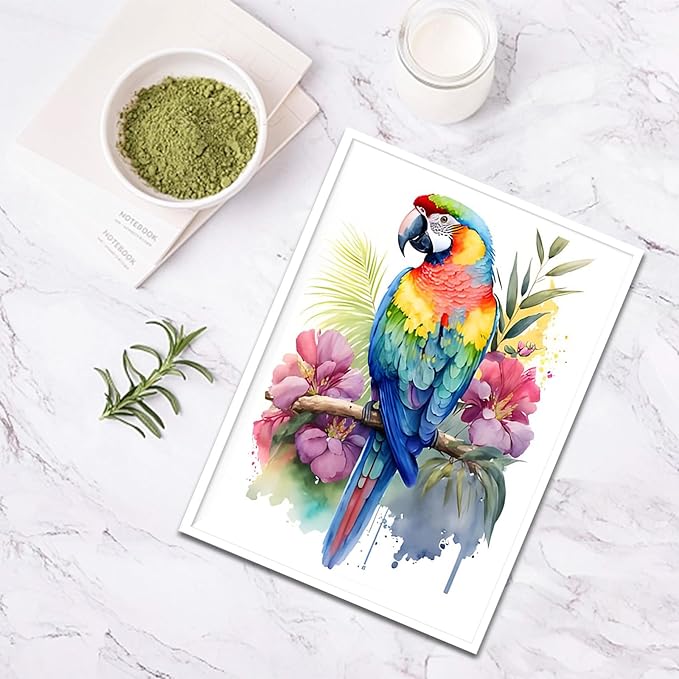 SENQAO Parrot Diamond Painting Kits for Adults Beginners, Full Round Drill Gem Birds Flowers Diamond Art Kits, DIY 5D Parrot Diamond Painting Diamond Art Kits Picture for Home Wall Decor 30x40cm