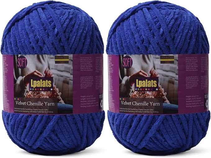 Baby Blanket Yarn for Crocheting - 2 Pack of 200g/7oz Chunky Chenille Yarn for Knitting Blankets Amigurumi - #6 Super Bulky - 348 Yards Soft Thick Plush Yarns (2, Dark Blue)