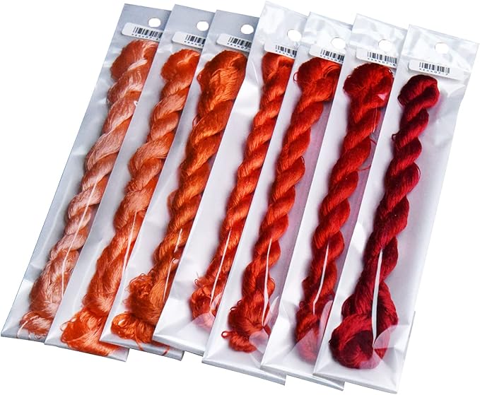 Natural Silk Thread for Embroidery, 7 Vibrant Colors, 110m Each, Handmade Silk Floss（07）