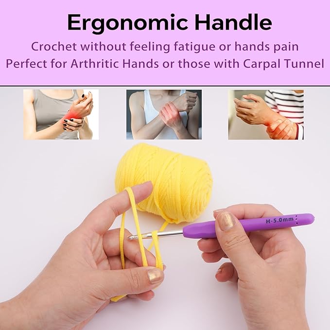 5mm Crochet Hook, Ergonomic Crochet Hook, Smooth and Extra Long  Knitting Needles, with Soft Rubber Ergonomic Handle and Aluminum Tip, Perfect Beginner and Arthritic Crochet Hooks (5 mm)