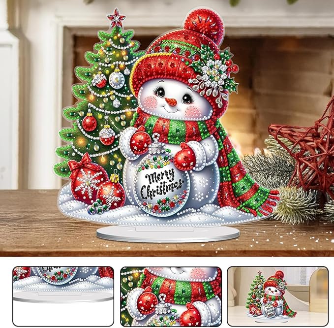LAKEQUILL ﻿ Christmas Desktop Diamond Art Kit for Adults Christmas,DIY Stand Up Double Sided Special Shaped Diamond Art Desktop Ornaments for Home Office （ Xmas Snowman ）