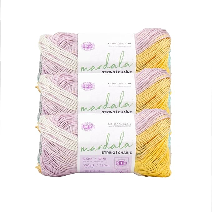 Lion Brand Yarn Mandala String, Fingering Yarn for Knitting and Crochet, Rock, 3 Pack