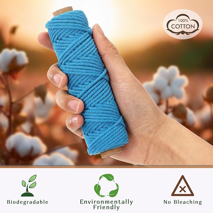 18 Rolls Macrame Cord 3mm x 594 Yards – Natural Colored Macrame Cotton Cord Rope Kit, 4 Strand Twisted Color Variety Yarn String for Wall Hanger, Plant Hanging, DIY Knitting, Macrame Supplies