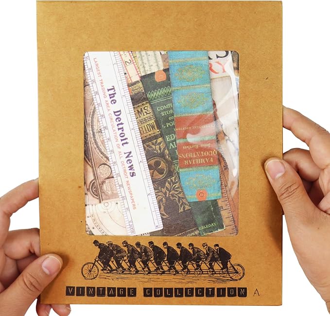 CATaireen Vintage Junk-Journal Mixed Paper Scrapbooking Embellishments Set Retro Journaling Decoupage Stickers Textured Packaging Decorative Cards Tags Kit (Poster A)