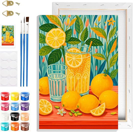 GHHKUD Lemon Paint by Numbers Kits with Frame for Adults Beginners, DIY Beverage Paint by Numbers for Kids, Painting Art on Canvas Gifts Home Wall Decor 20x30cm