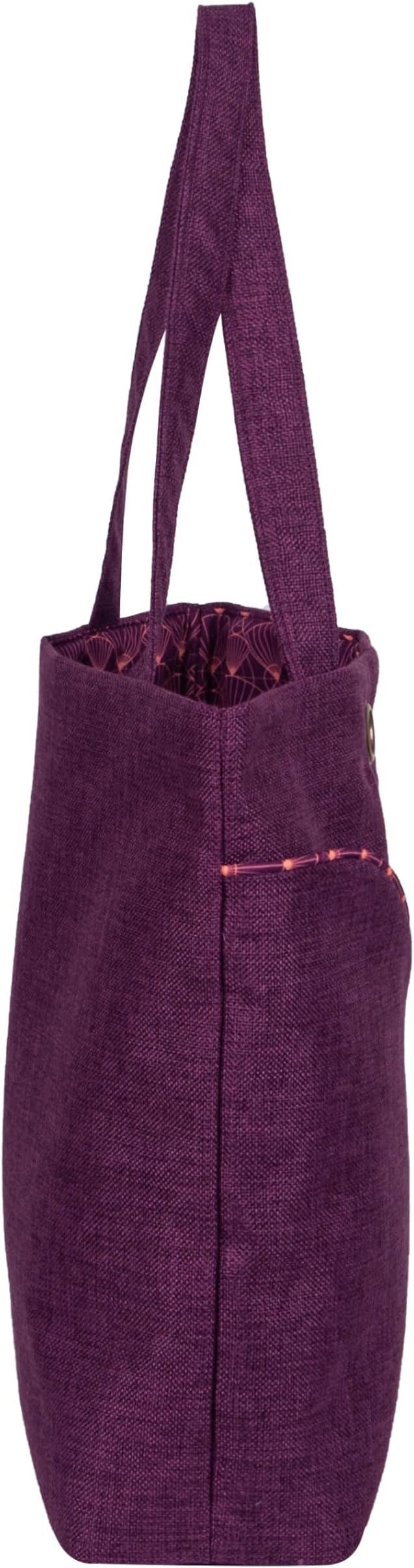 Linen Knitting Project Tote Bag,Portable Yarn Storage Bag for Crochet Accessories/Needles,Crochet Hooks Organizer,Knitting Bag for Crochet Lovers (Purple)