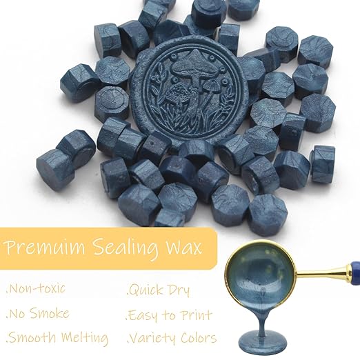 250pcs Wax Seal Beads Dark Blue, Andotopee Premium Sealing Wax Beads for Stamp Seals, Octagon Seal Stamp Pellets Refill Pack for Wedding Invitation, Letter Envelope, Scrapbook DIY Crafts