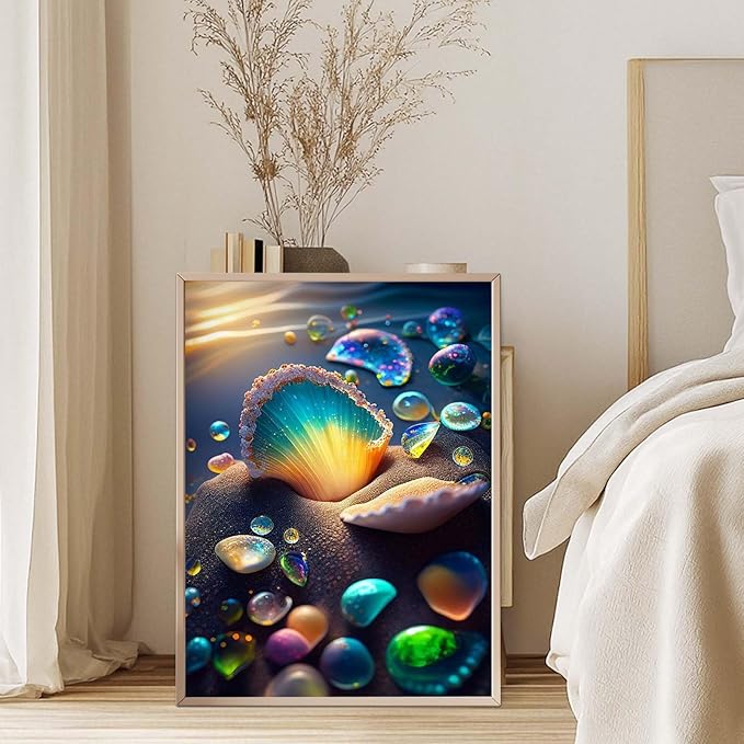 GEEHEIY Diamond Art Kits for Adults, 5D Seashell Diamond Painting Kits for Beginner, DIY Beach Gem Art Dots for Adults, Perfect for Home Wall Decor 12x16 Inch