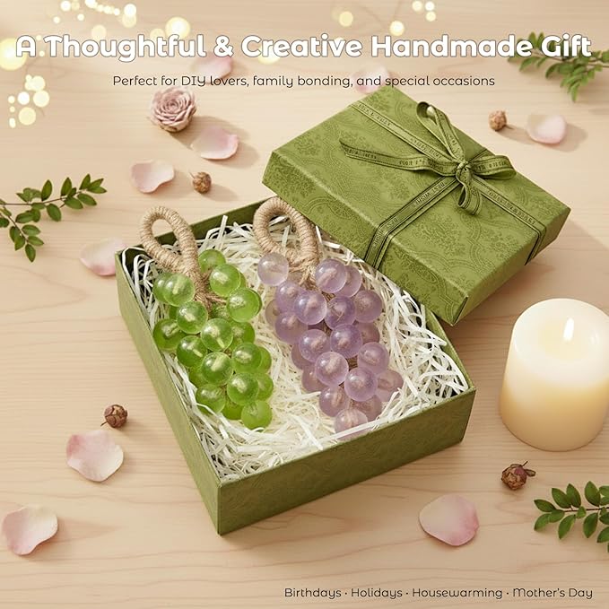 DIY Grape Soap Making Craft Kit for Beginners & Adults, Includes 2 Silicone Molds, 65 FT Jute Twine, 1 Tweezers, 1 Gift Box, Handmade Home Decor Ready for Gifting (Without Soap)