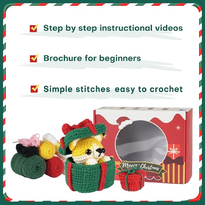 Crochet Set - Beginner Friendly Crochet Set with Step-by-Step Teaching Videos and Crochet Pattern Manuals (Christmas Corgi)