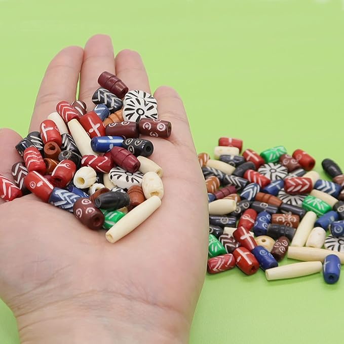 Fun-Weevz 120 PCS Ox Bone Beads for Jewelry Making Adults - Large Natural African, Native American and Indian Bead Supplies - Bulk Assorted Craft Buffalo Bone Hairpipe