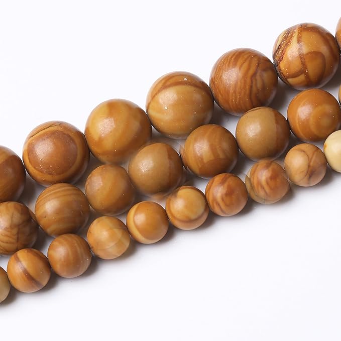 8MM 45PCS Yellow Woodgrain Stone Beads for Jewelry Making DIY Craft Gemstone Beads Kit Cosmic Crystal Pebbles for Bracelets, Necklaces