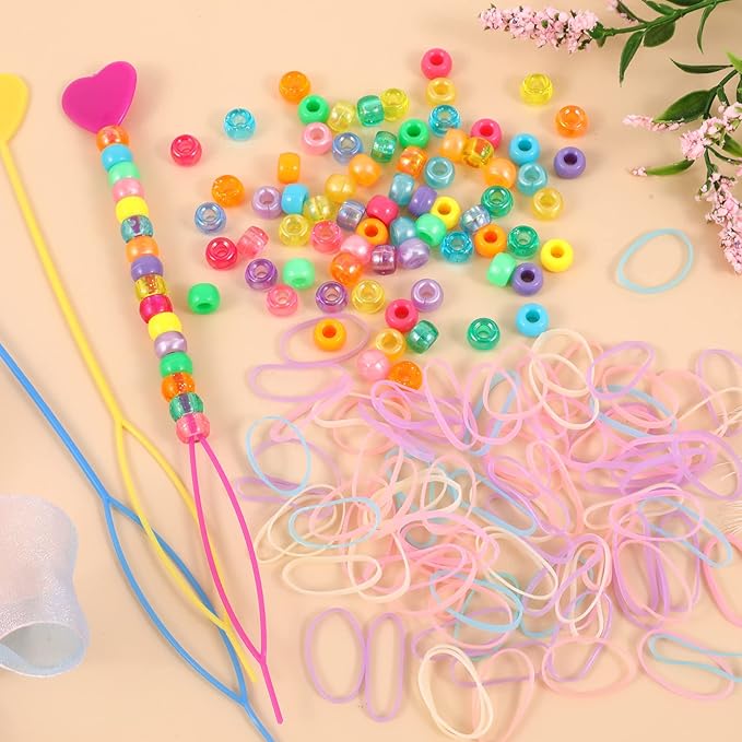 Kandi Beads Bracelet Making Kit, 720pcs Rainbow Pony Beads for Jewelry Making DIY Crafts for Women, Hair Bead for Braids with 3 Hair Beaders Rubber Bands