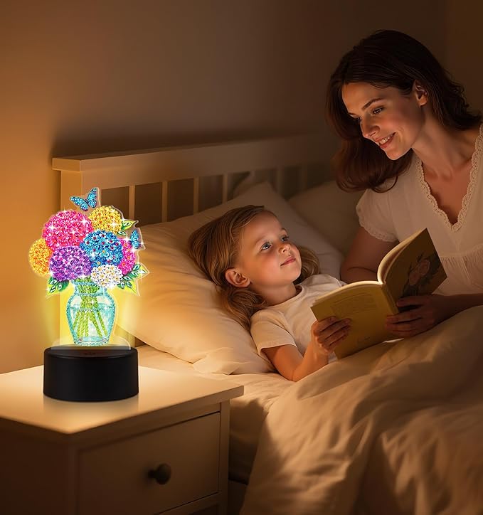 ALKALO Diamond Painting Night Light, Diamond Painting Kits for Adults Desktop Ornaments for Table Tabletop Decor Diamond Art Accessories for Adult Beginner Touch Lamp for Bedrooms Living Room- Flowers