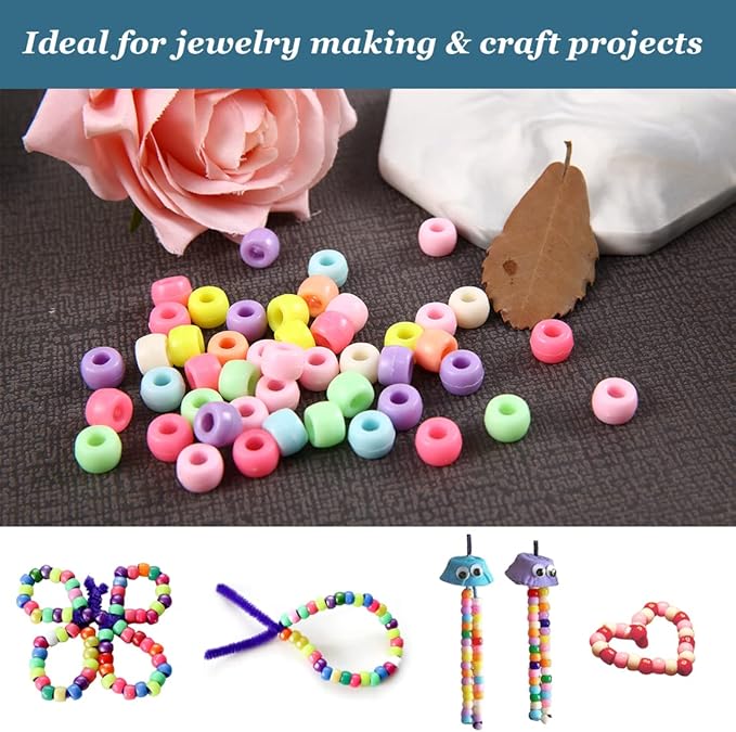 3000+ pcs pony beads, multi-colored bracelet beads for hair braids, plastic bead for crafts (large pack, classic)…