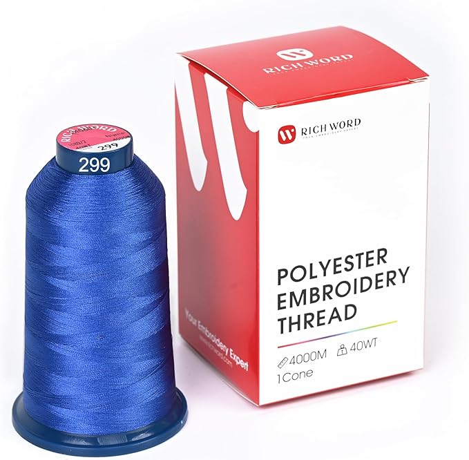 Poolin Embroidery Machine Thread Richword Selected Blue 4000M 40WT Polyester Embroidery Thread – Smooth, Strong Single Spool for Home & Commercial Machines 0299