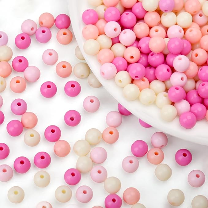 1000pcs 6mm mixed color acrylic round beads, assorted plastic gumball bubble gum beads with hole pastel loose beads bulk for jewelry diy making crafting supplies (pink series)