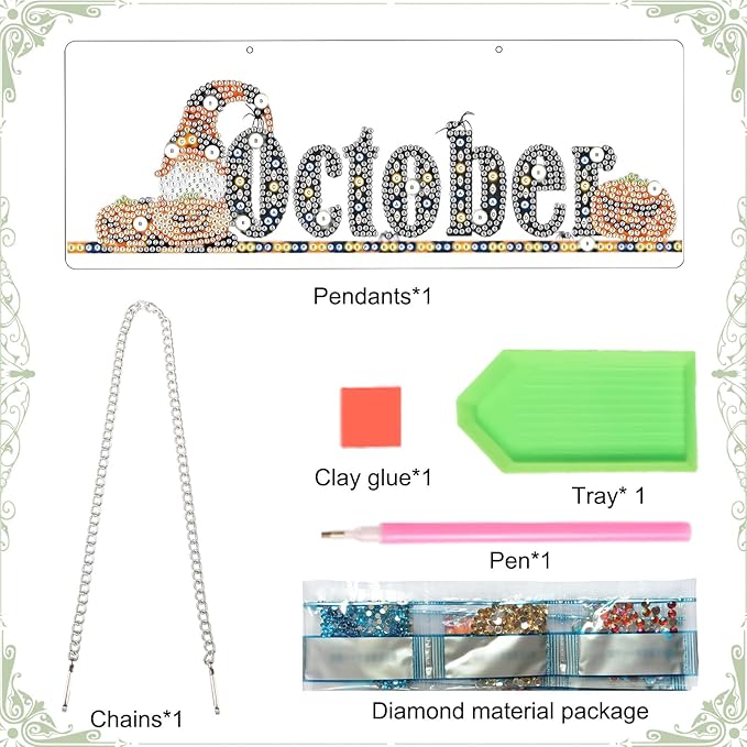 LazyFold Diamond Painting Kits Hanging Pendants, DIY Crystal Rhinestone Wreath Kits, Colored Imitation Art Point Diamond Art Window Pendants Home Garden Wall Door Birthday Festival Gifts (October)