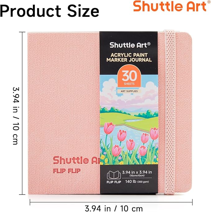 Shuttle Art Acrylic Paint Marker Journal - 30 Sheets 3.94x3.94 Watercolor Journal with 140LB (300 GSM) Watercolor Paper for Acrylic Markers & Watercolor