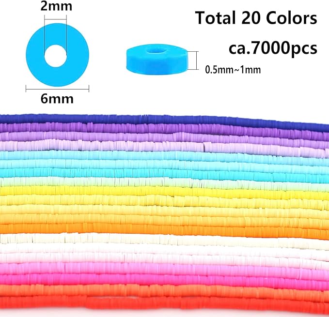 20 Strands Heishi Clay Beads Mixed Color Clay Beads 7200 PCS Pink Yellow White Flat Handmade Polymer Clay Beads for Jewelry Making Necklace Bracelet Earrings Finding(color20)
