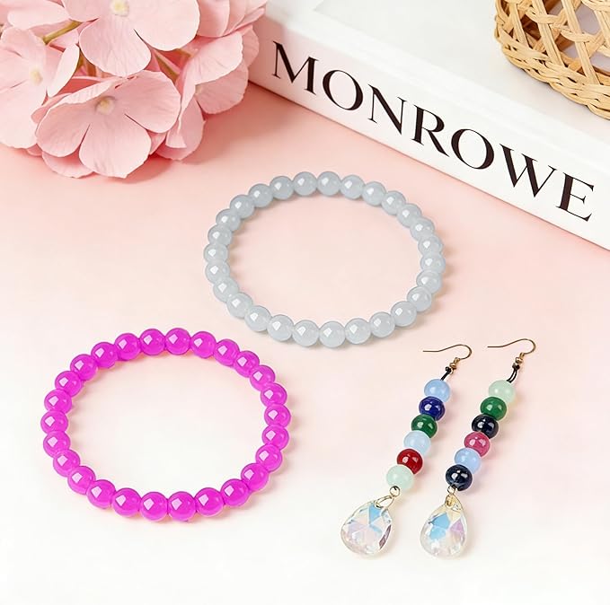 500Pcs Pink Red Glass Beads Kit for Jewelry Making, 8mm Round Crystal Beads for Bracelet Necklaces Kit Earring DIY Crafts Bracelets (Pink Red)
