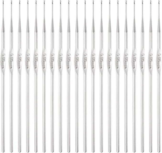 uxcell 20Pcs Crochet Hook Stainless Steel 0.6mm Metal Knitting Needles for DIY Craft Lace Yarn