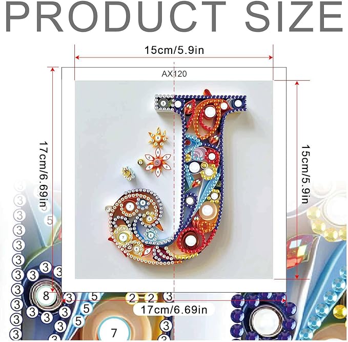 MVVMTOP Diamond Painting Kit, 5D DIY Letter J, Special Shape Crystal Artificial Diamond Art Partial Mosaic Handicraft for Beginners, Wall Decor Gift for Bedroom, Office, Living Room 6.7x6.7in