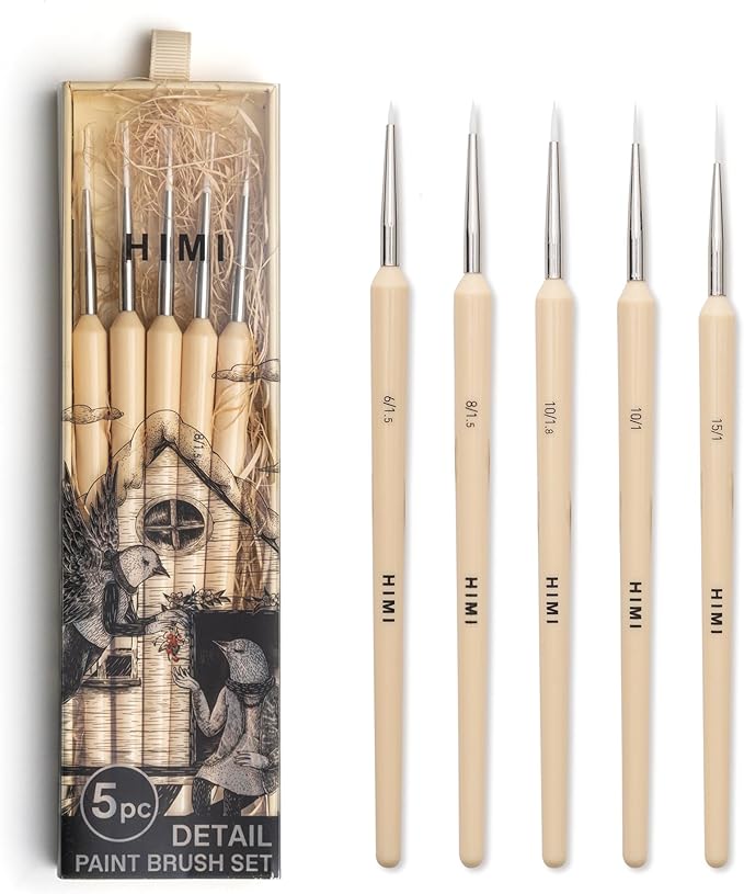 HIMI Gouache/Paint Detail Brushes Set 5 Pcs for Acrylic Oil Watercolor Face & Body Gouache Painting Nice Gift Art hobbyist,Adults (Yellow, Detail Brush)