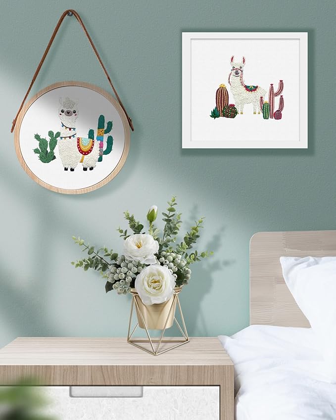 TINDTOP 2 Pack Embroidery Kit for Adult Beginners, Embroidery DIY Starter Kit, with Alpaca Stamped Patterns, Hoop, Tools, Colorful Threads with Needles, Instructions