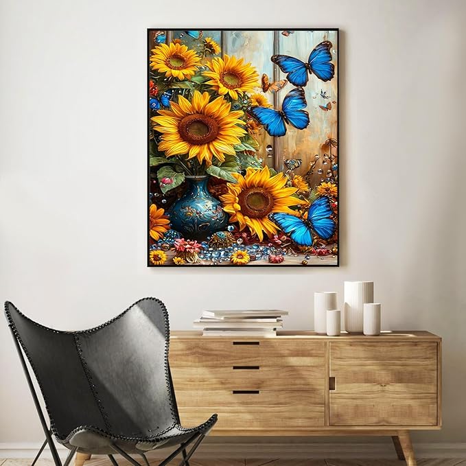 Paint by Numbers Kit for Adults Beginner Sunflower, Butterfly Adult Paint by Number Kits on Canvas, Flower DIY Acrylic Oil Painting by Numbers for Adults, Perfect for Home Wall Decor 16X20 Inch
