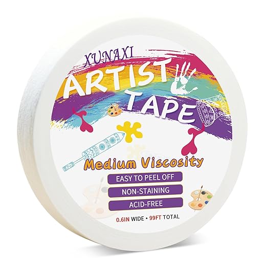 1 Packs Artist Tape Medium Tack White Art Tape for Watercolor Paper Drafting Art Painting Canvas Framing Acid Free Masking Tape- 0.6IN Wide 99FT Long Total