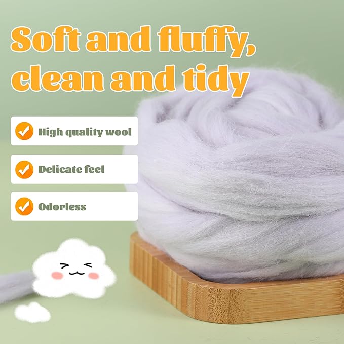 3.53oz Wool Roving, Fiber Roving Wool Top, Needle Felting Supplies, Pure Wools, Chunky Yarn, Spinning Wools for Needle Felting Wet DIY Hand Spinning (Grey)
