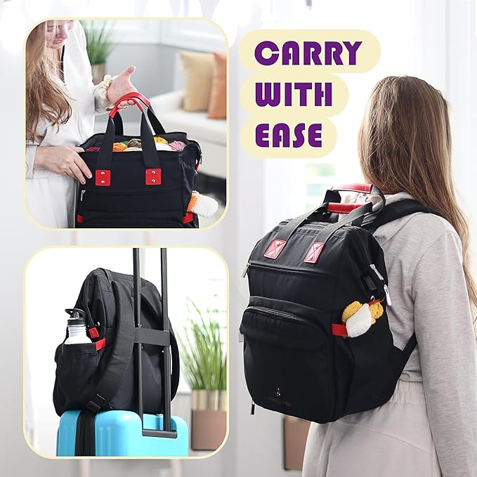 Hearth & Harbor Crochet Backpack, Crochet Bag Organizer, Canvas Knitting Bag, Yarn Organizer for Crochet Accessories and Supplies, Travel Yarn Bag with USB Charging Port, Yarn Storage Organizer
