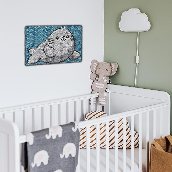 YP Latch Hook Kits for Kids Adults DIY Rug Tapestry Kits with Printed Canvas Embroidery Kits Festival Gifts Home Decoration (Whale,14.2inch X 9.8inch)