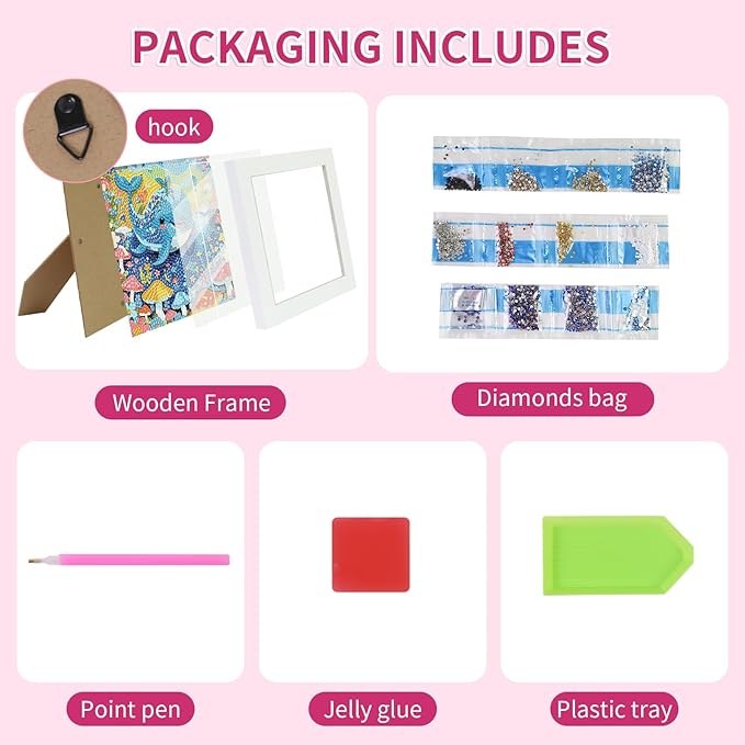 PERFECTSIGHT Cute 5D Diamond Art Kits with Wooden Frame, Kawaii DIY Painting Art for Adults Teen, Diamond Arts and Crafts Sets, Big Gem Full Drill Diamond Dots for Women Beginners (Whale)