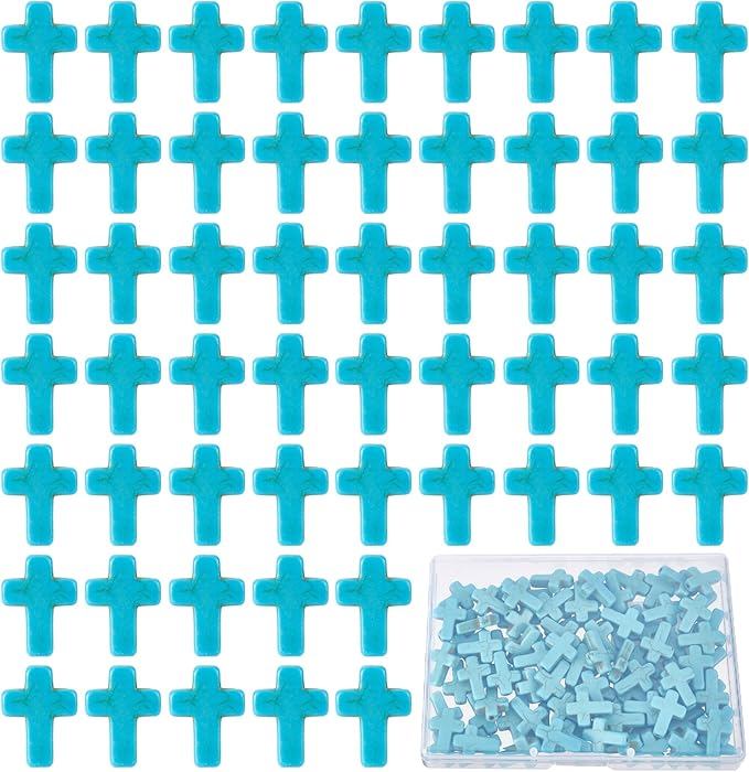 SUNNYCLUE 1 Box 100Pcs Turquoise Cross Beads Bulk Synthetic Turquoise Blue Gemstone Bead Easter Mini Cross Stone Spacer Beads for Jewelry Making Charms Beading Kits Christmas Bracelets DIY Supplies