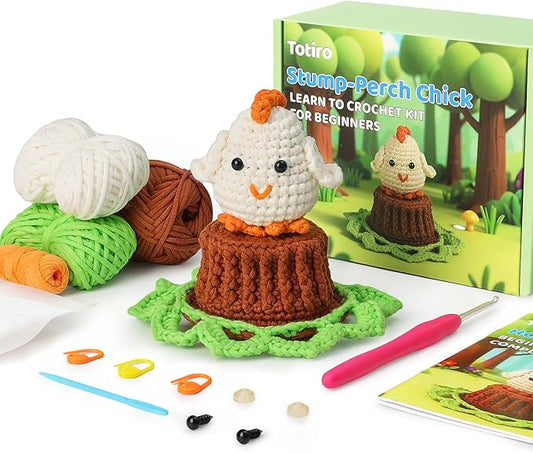 Totiro Crochet Kit for Beginners, Chicken Amigurumi Starter Kit, Easy DIY Craft Set with Step-by-Step Video Tutorials, Coaster Crochet Pattern Learning Kit for Teens Adults Birthday Gift