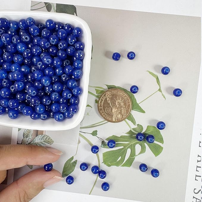 6mm Round Glass Beads for Jewelry Making, 900Pcs Glass Seed Beads for Bracelets, DIY Crafts (Navy Blue)